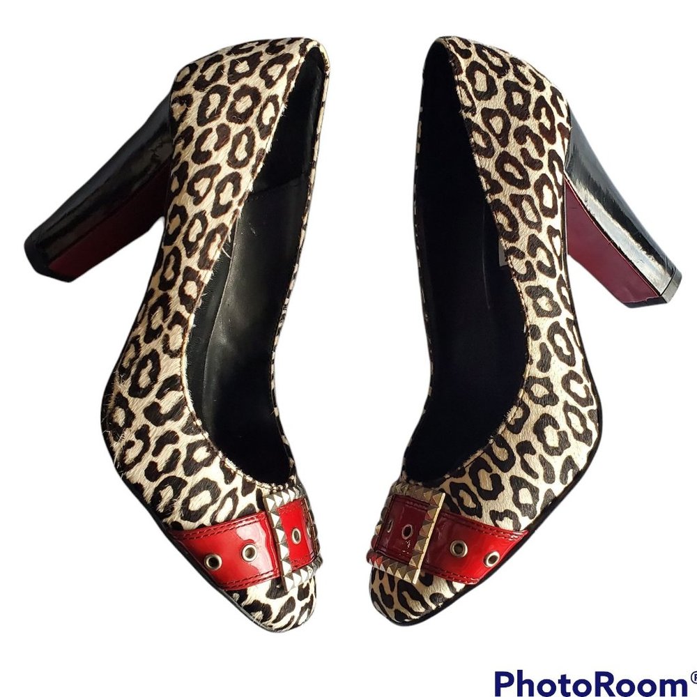 Steve Madden Women's Mindy Leopard Print Faux Fur Block Heel Stiletto‎ Size 9.5M - Picture 2 of 11